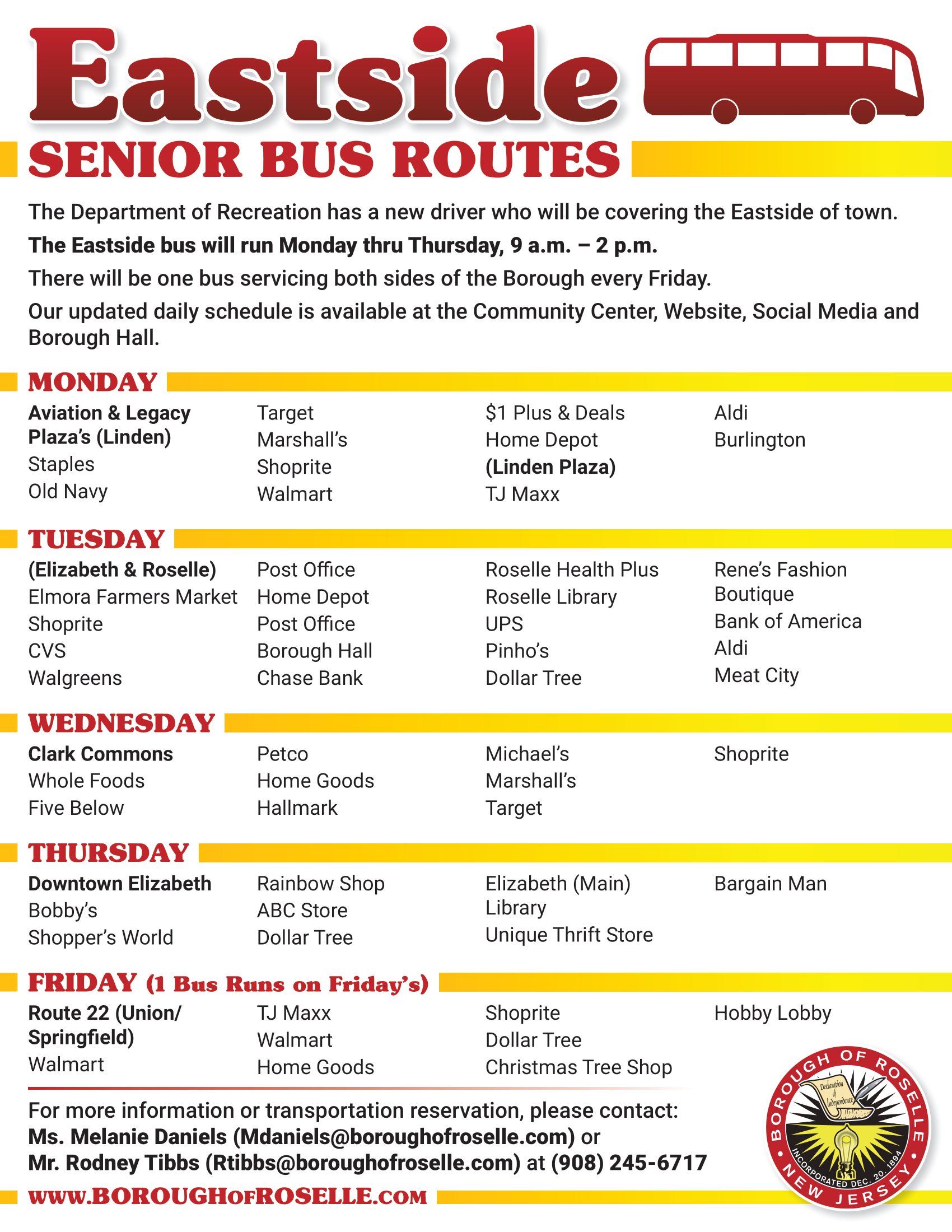 Roselle Senior Bus Routes flyer EAST v1
